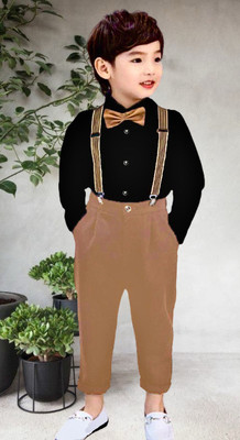 Killu's Fashion Boys Party(Festive) Shirt Pant, Bow Tie, Suspenders(KHAKHI)