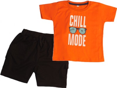 PRIYANKA'S COLLECTION Baby Boys & Baby Girls Casual T-shirt Shorts(Orange::Black)