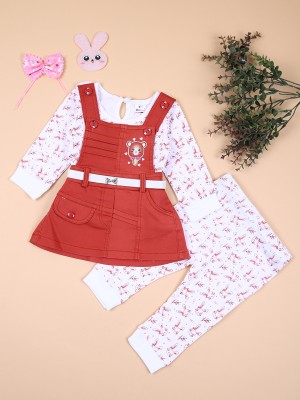 V-MART Baby Girls Casual Top Dungaree(Red)