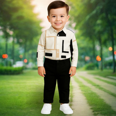 menvy Baby Boys Party(Festive) Shirt Pant(WHITE GEOMETRIC PATTERN)