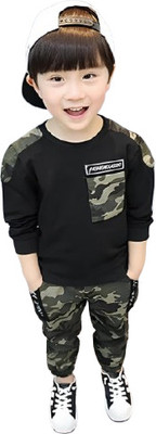 JIG AND JOG Boys Casual T-shirt Pant(Black)