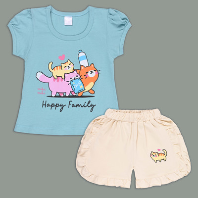 Wishkaro Girls Casual Top Shorts(Blue)