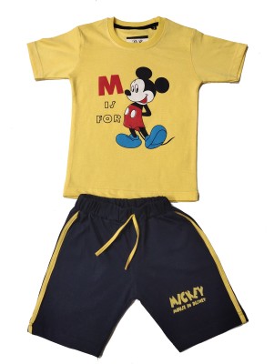 D.R Collection Baby Boys & Baby Girls Mickey Casual T-shirt Shorts(Lemon Yellow)