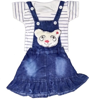 OMG Collection Baby Girls Casual Top Dungaree(White-Blue)