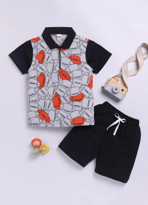 LITTLE NINJA Baby Boys Casual T-shirt Shorts(BLACK)