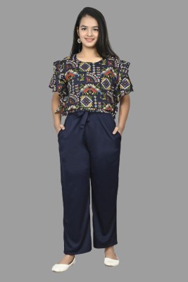 LIME N LEMON Girls Casual Top Trouser(Navy Blue)