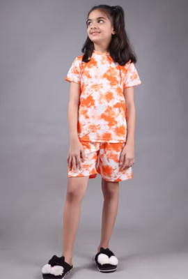 FEBVIBE Girls Casual T-shirt Shorts(Orange)