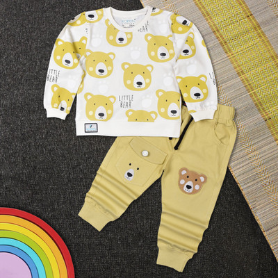 Worton Fashion Boys Casual T-shirt Pant(Beige)