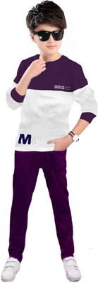 HOC Boys Casual T-shirt Track Pants(NAVY, WHITE)