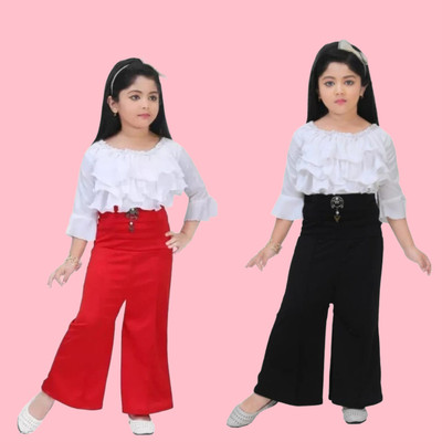 UmBri fashion Girls Party(Festive) Top Pant(White, Red)