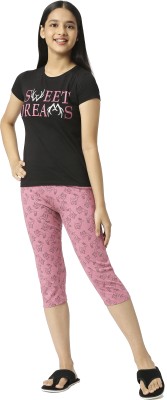 SINI MINI Girls Casual Capri Sleepsuit(BLK_DRM)