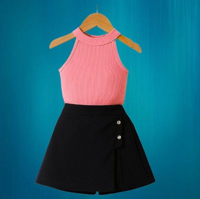 Riyanshi Collect Girls Casual Top Shorts(Pink, Black)