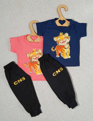 craze n stitch Baby Boys Casual T-shirt Pant(PEACH AND NAVY BLUE)