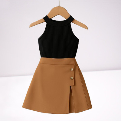 RIYANSHI Girls Casual Top Skirt(Black, Brown)