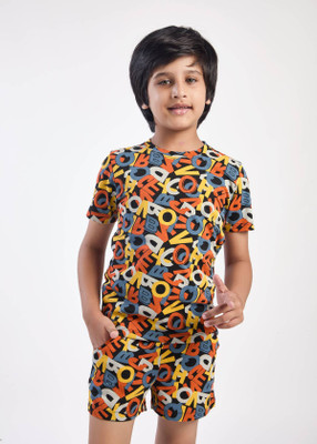 one sky Boys Casual T-shirt Shorts(BLACK AOP)