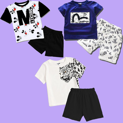 Lofn Baby Boys & Baby Girls Casual T-shirt Shorts(Multicolor)