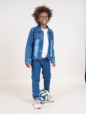 KiddoPanti Boys Casual T-shirt Jeans(White & Blue)