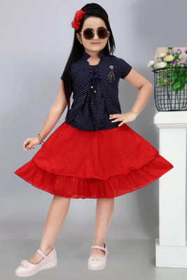 Bhimshankar Fashion Shop Baby Girls Party(Festive) Top Skirt(RED,BLACK)