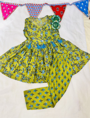 Rangi Saga Girls Casual Top Pant(Olive Green)