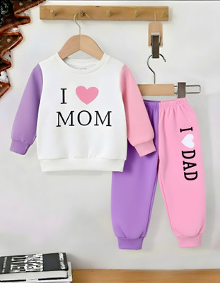 Afreen Creations Boys & Girls Party(Festive) T-shirt Track Pants(Pink/White/Purple)