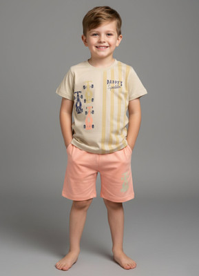 Zeal G Boys Casual Dress T-shirt, Shorts(Biscuit and Peach)
