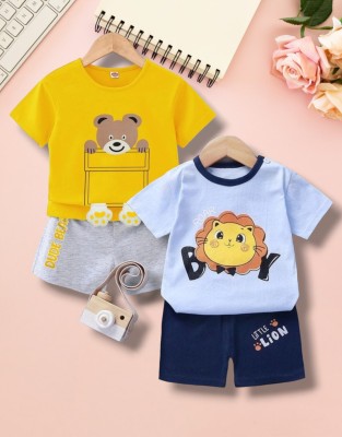 Dulali Baby Boys & Baby Girls Casual T-shirt Shorts(Yellow)