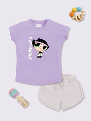 YK X Minute Mirth Boys & Girls Pluto Casual T-shirt Shorts(Lavender)
