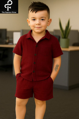 The Fashion Prime Boys Party(Festive) Shirt Shorts(Maroon)