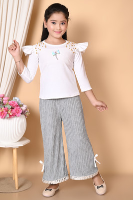 MANJURALA Girls Party(Festive) Top Trouser(GREY)