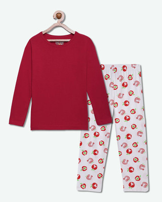 Belive in Yourself Kids Nightwear Girls Solid Cotton(Maroon Pack of 1)