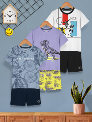 Hellcat Boys Casual T-shirt Shorts(Bluish Grey2/Lavender2/White2)