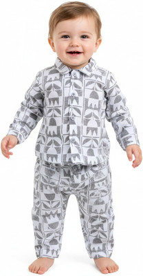 Neo Nate Baby Boys & Baby Girls Casual Shirt Pyjama(M.Grey)