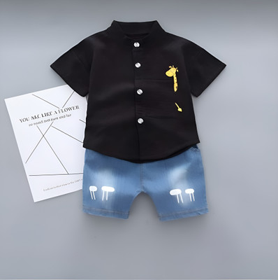 ELPIXIE FASHION Baby Boys Party(Festive) Shirt Shorts(BLACK)