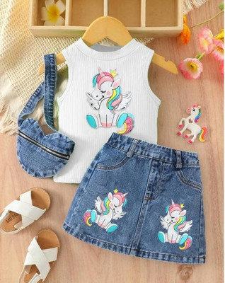 MIRAJ Girls Party(Festive) Top Skirt(White & Blue)