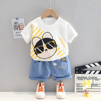 HouseOfCommon Baby Boys & Baby Girls Casual T-shirt Pant(White, Blue)