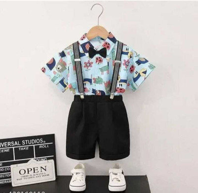 SWAR FASHIONS Baby Boys Party(Festive) Dress Shirt, Shorts, Suspenders(Blue)