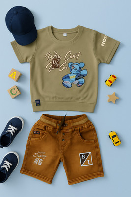 karnika Baby Boys Casual T-shirt Shorts(Brown)