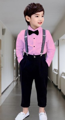 KRIYU CREATION Boys Party(Festive) Shirt Pant, Bow Tie, Suspenders(PINK)