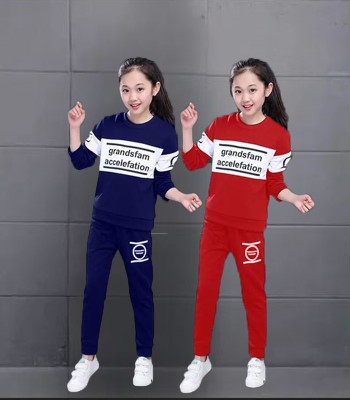 Cute N Tight Girls Casual T-shirt Track Pants(Navy-Red)