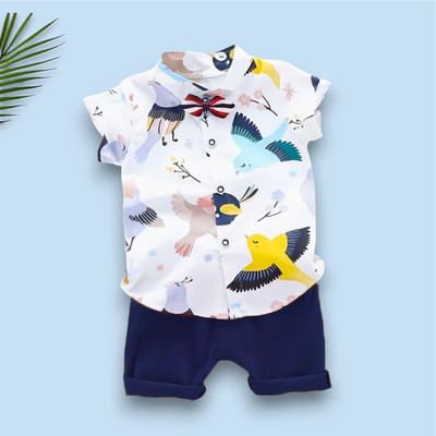 StyleDust Baby Boys & Baby Girls Casual Shirt Shorts(DOVEBIRD_WHITE_BLUE)