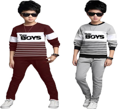 DRUZZEE Boys Casual T-shirt Pant(Maroon-Grey)