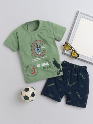 DKGF FASHION Boys Casual T-shirt Shorts(Green)