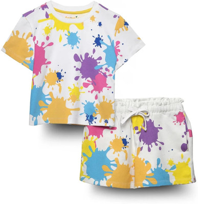 JIG AND JOG Boys & Girls Casual T-shirt Shorts(Holi White)