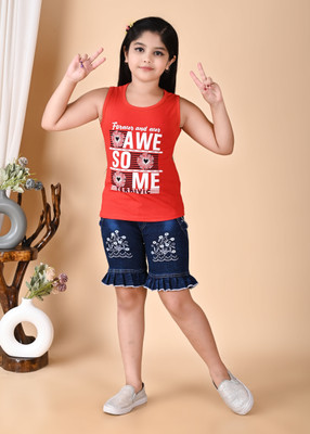 TIMESSTYLE Girls Party(Festive) Top Pant(Red)