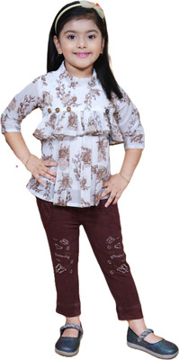 FGALIYA DRESSES Baby Girls Party(Festive) Top Jeans(brown)