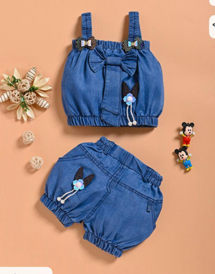 AFRINGARMENTS Girls Party(Festive) Top Shorts(Blue)