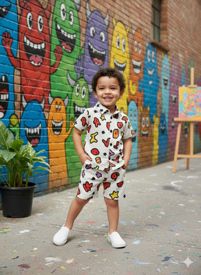 ANIKA CREATION Boys Casual Shirt Shorts(WHITE)