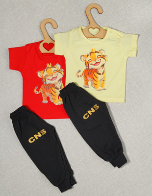 craze n stitch Baby Boys Casual T-shirt Pant(RED AND YELLOW)