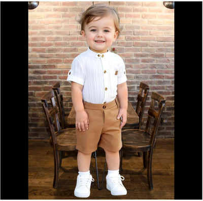 Riyannshi Boys Casual Shirt Pant(Brown)