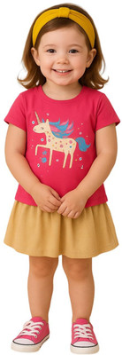 Luay Girls Casual Top Skirt(Dark Pink Unicorn)